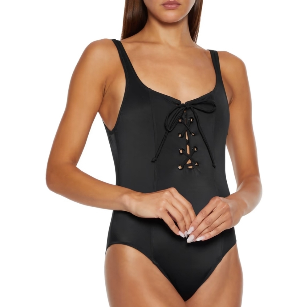 NWT Solid & Striped Sophia One Piece black lace-up swimsuit size S